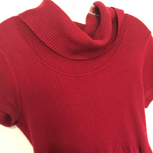 Pink Rose Red Turtleneck Sweater Dress – Size M, Cozy Short Sleeve Knit - Picture 4 of 6